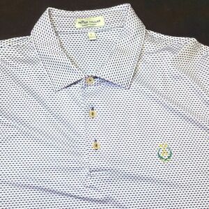 Peter Millar Summer Comfort Mens Large Polo Shirt Red Blue Geometric Golf Crest